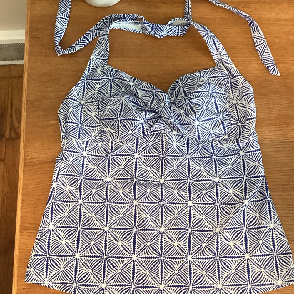 GAP Blue and White Geometric Swim Top